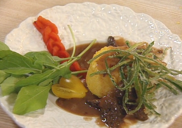 Grits Timbale with Country Ham and Morels