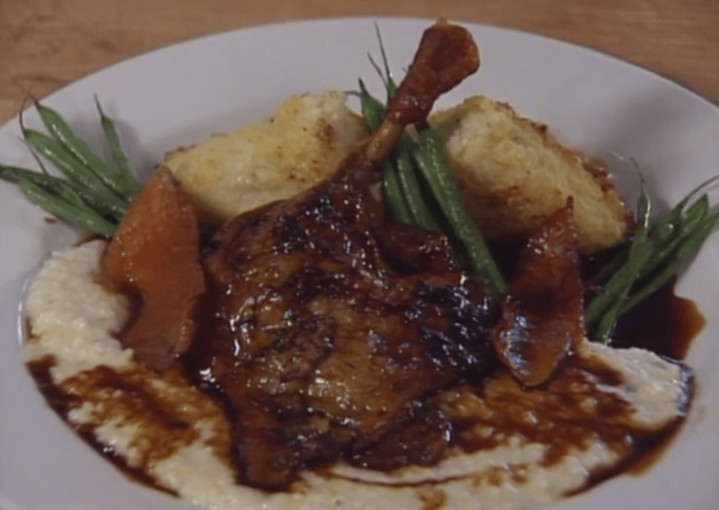 Roasted Duck Leg over Two Grits