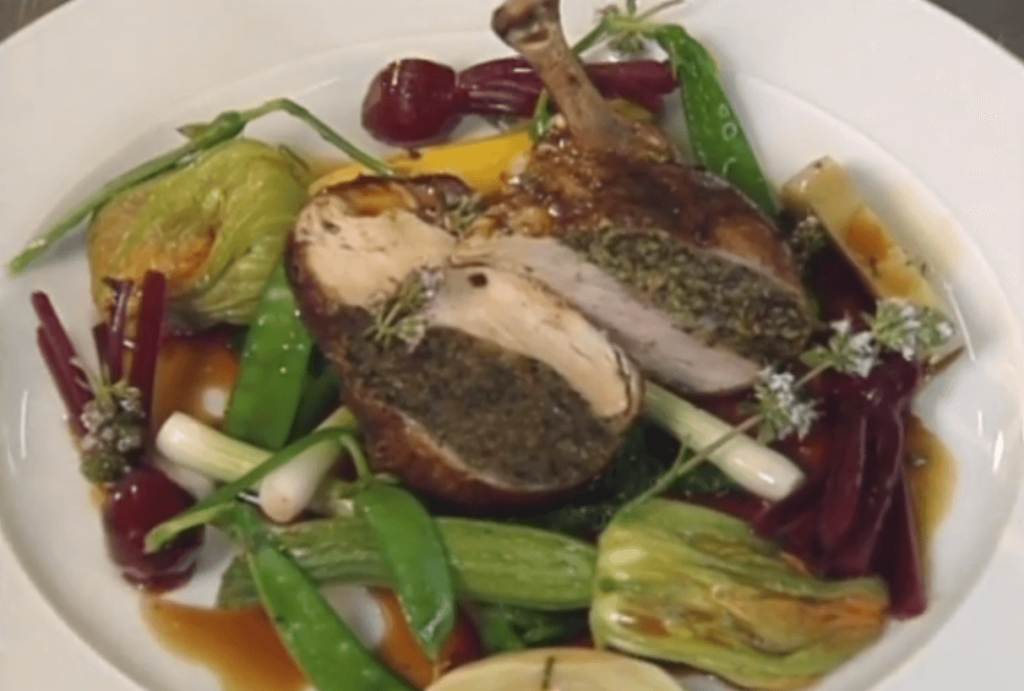 Breast of Chicken with Herb and Cumin Filling and Thyme Sauce