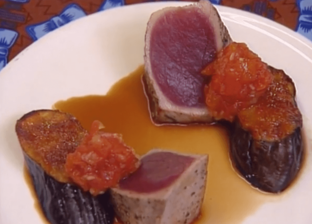 Ahi with Miso Eggplant and Tomato-Ginger Jam
