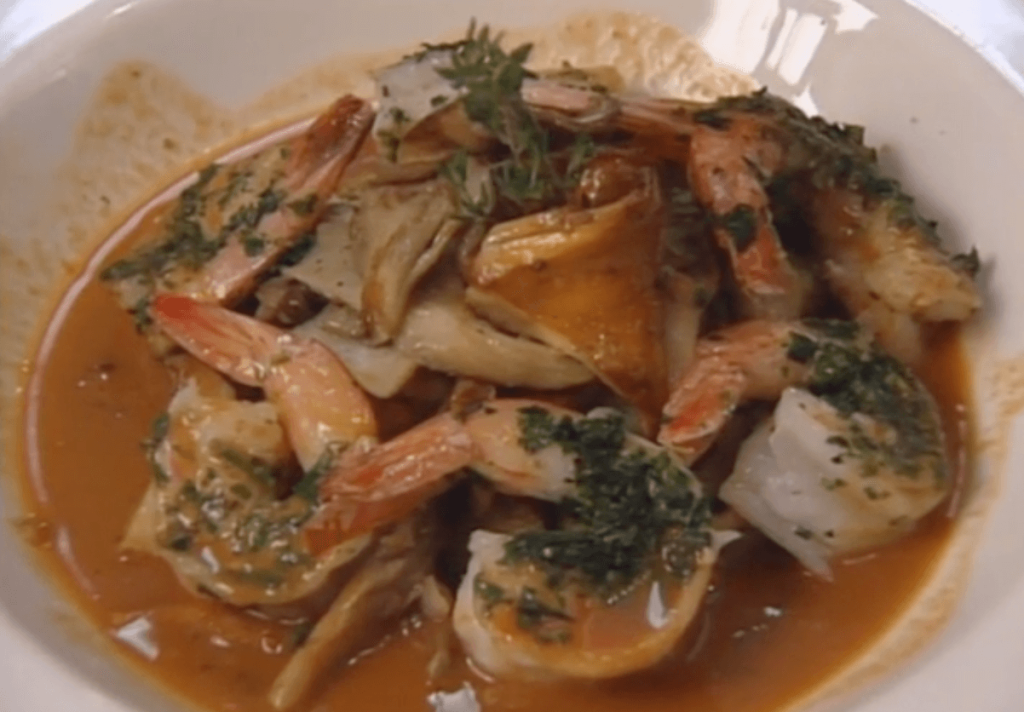 Herb-crusted Prawns with Warm Mushroom and Potato Salad