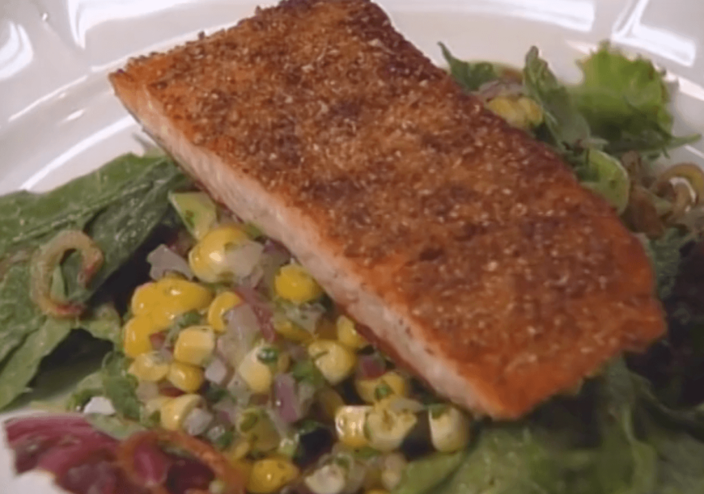 Salmon Salad with Avocado Vinaigrette and Corn Salsa