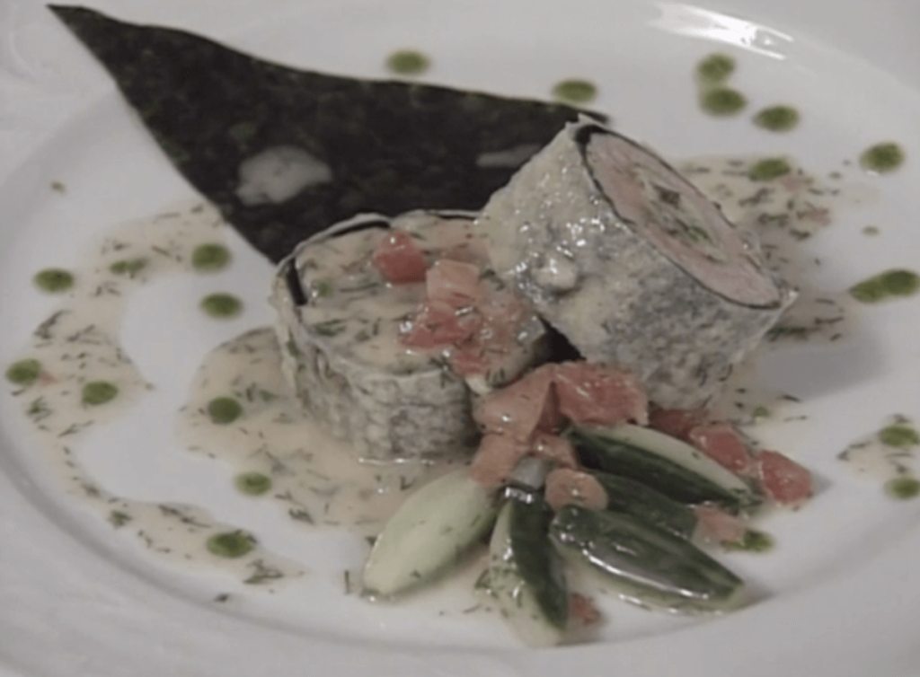 Roulade of Salmon with Egg and Capers