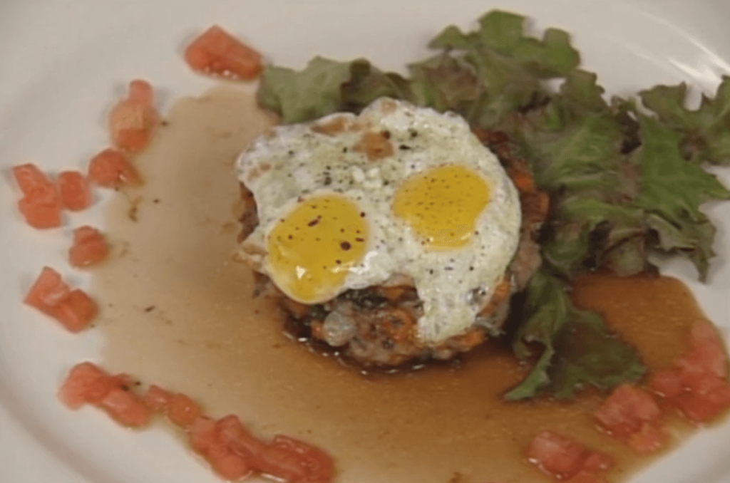 Duck and Sweet Potato Hash with Quail Eggs, Sunny Side Up