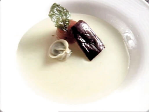 Goat Cheese Ravioli with Tomato Consommé