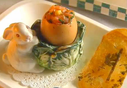 Corn Flan with Smoked Salmon and Herbed Potato Chips