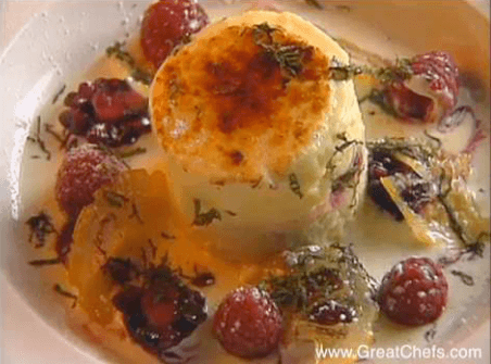 Lemon Custard Gratine with Fresh Berries and Candied Lemons