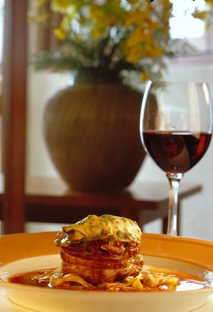 Beef Tenderloin and Poached Oysters with Essence of Pinot Noir and Chervil Sauce