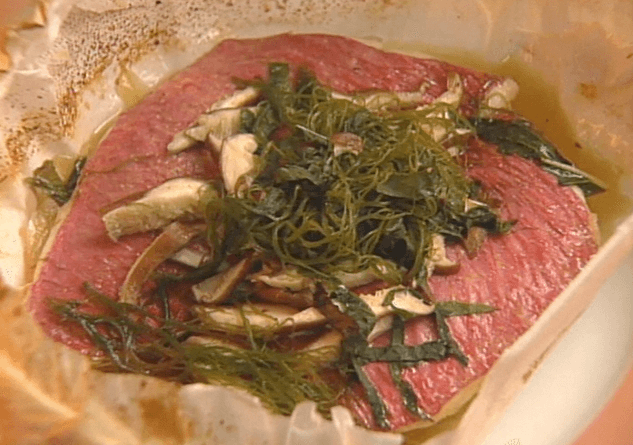 Papillotte of Kumu with Basil, Seaweed, and Shiitake Mushrooms