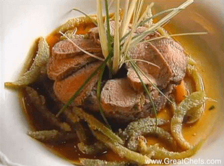 Lightly-smoked Pork Tenderloin with Grits Pilaf