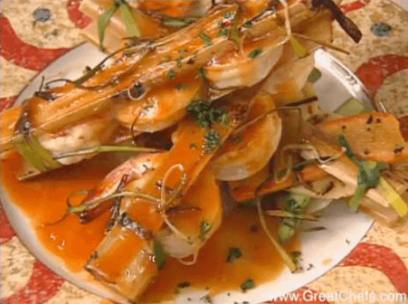 Shrimp with Sugar Cane and Papaya Ketchup