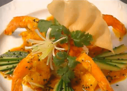 Pan-seared Gulf Shrimp with Basmati Rice and Thai Carrot-Lime Sauce