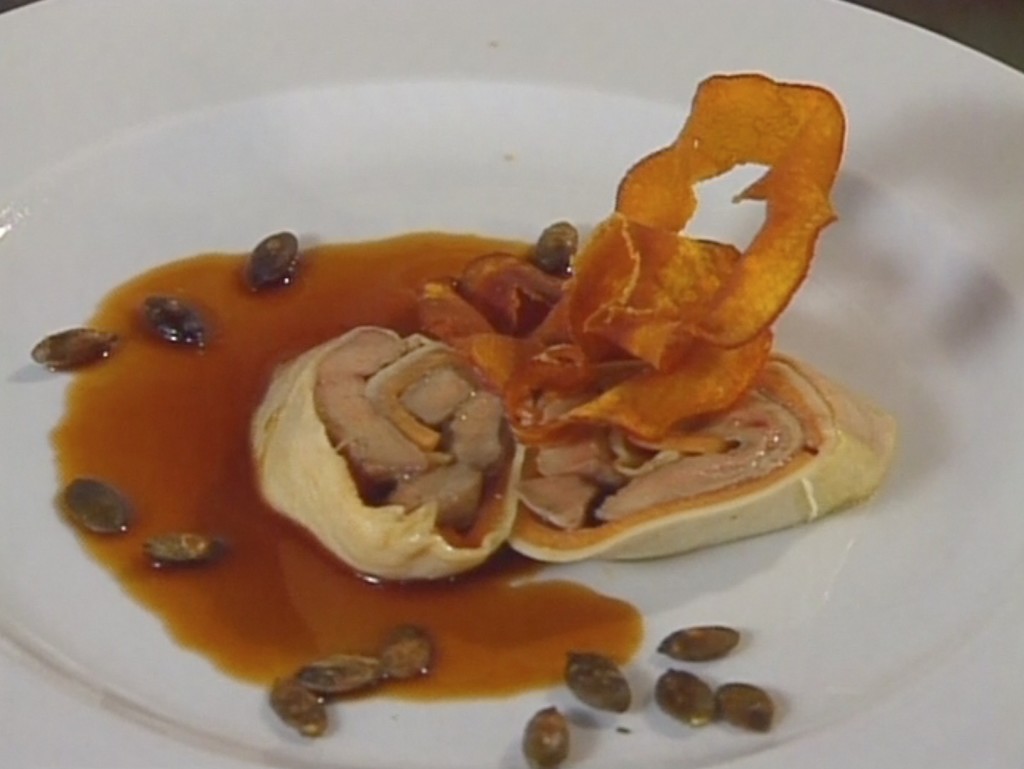 Pumpkin-Goose Liver Crêpe with Hard Cider Sauce