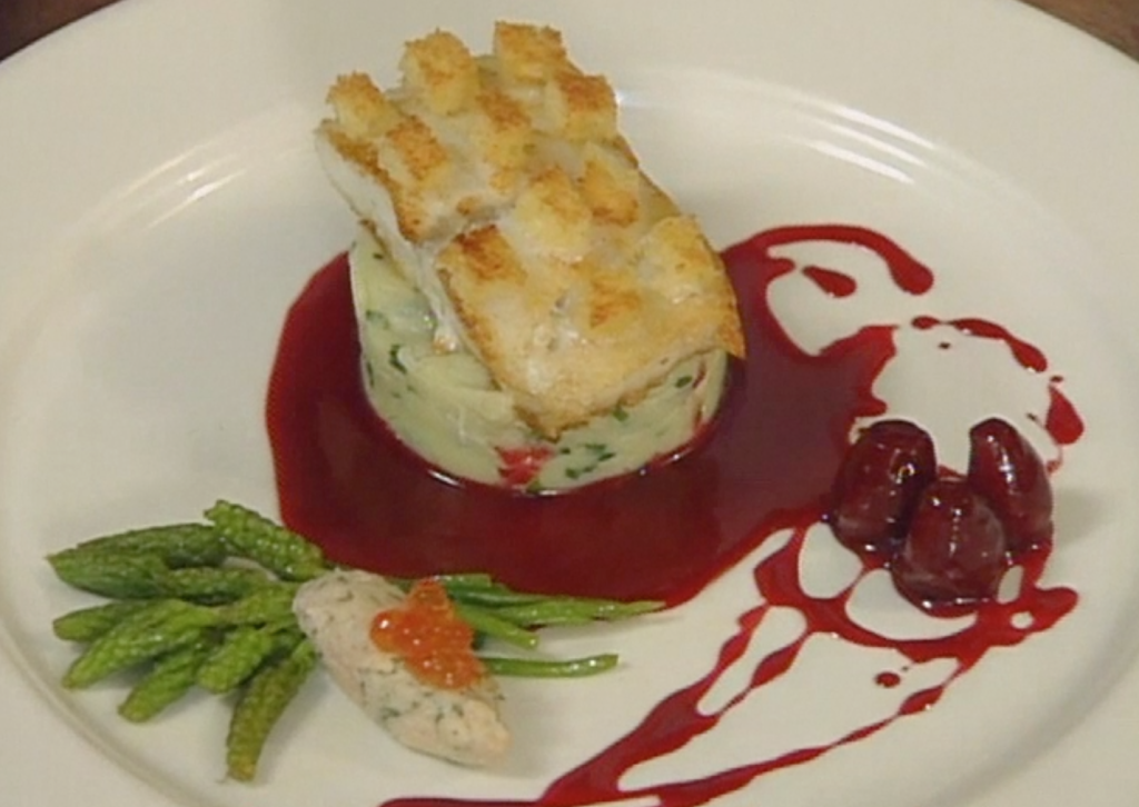 Fillet of Turbot with Brioche, Beetroot, and Grapefruit Sauce