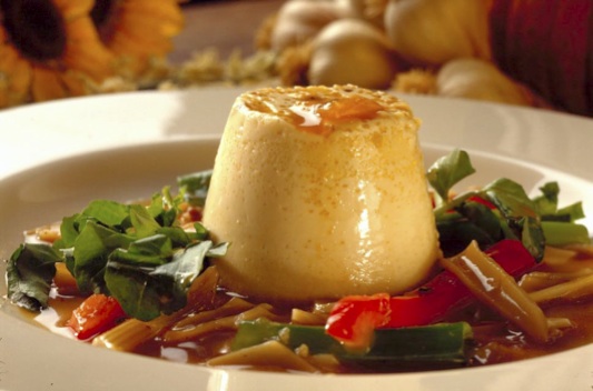 Roasted Garlic Flan (Roasted-Garlic Custards with Mushrooms and Green Onions)