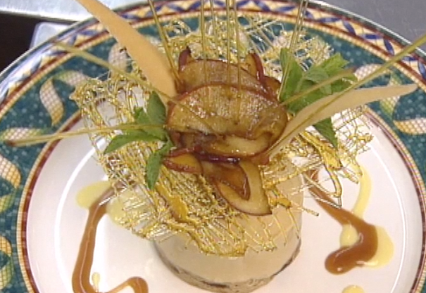 Cool Caramel Mousse with Cinnamon-basted Fruit