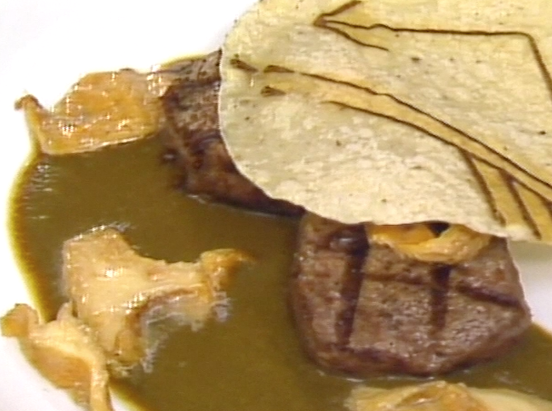 Enchilada of Filet Mignon with Chanterelles and Sorrel Sauce