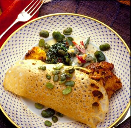 Chicken Thighs with Black Mustard Seeds and Fermented-Rice Pancakes