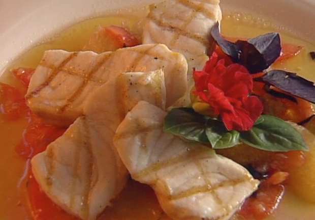 Sturgeon with Citrus and Basil Stew