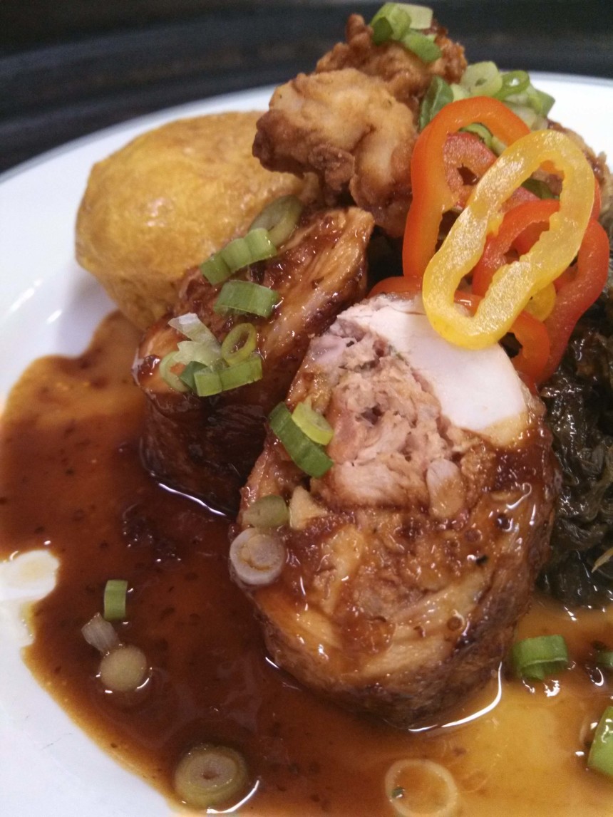 Boudin Stuffed Rabbit Roulade