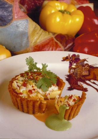 Tamale Tart with Roasted Garlic Custard and Crab Meat