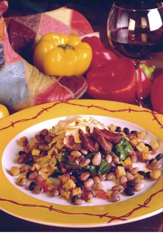 Coriander-cured Lamb on Marinated Pinto Salad with Cascabel Aioli