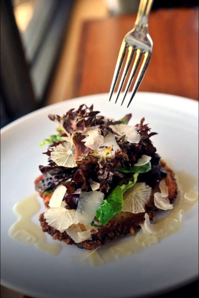 Crispy Lemon Chicken Paillard with Petite Salad Parmesan