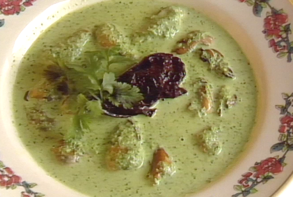 Cream of Cilantro Soup with Mussels