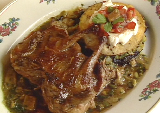 Grilled Squab with Black Bean Torta