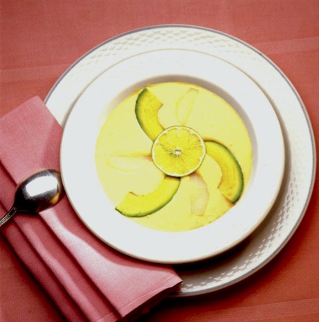 Sweet Potato Bisque with Avocado, Pear, and Lime