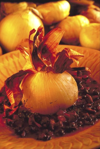 Baked Vidalia Onion with Chive Blossom Vinaigrette