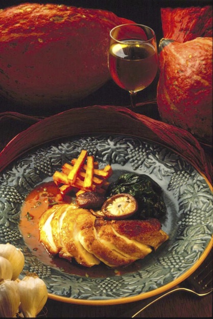 Smoked Roasted Capon Breasts with Sweet-Potato Fries