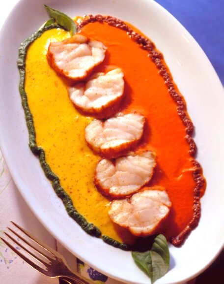 Monkfish Medallions with Red Bell Pepper Coulis