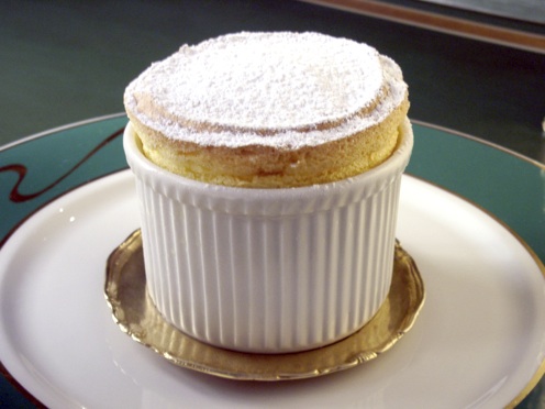 Queen's Mango Soufflés with Rhubarb Sorbet  ▶