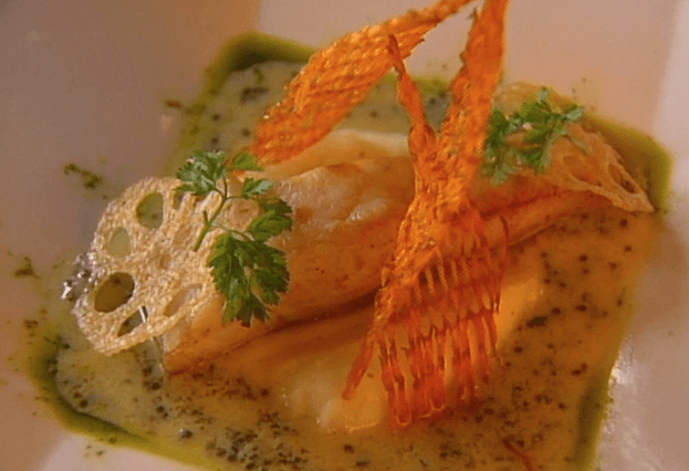 Smoked Sturgeon with American Paddlefish Caviar Sauce ▶