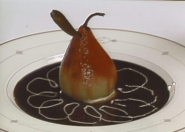 Poached Pear Stuffed with Ice Cream ▶