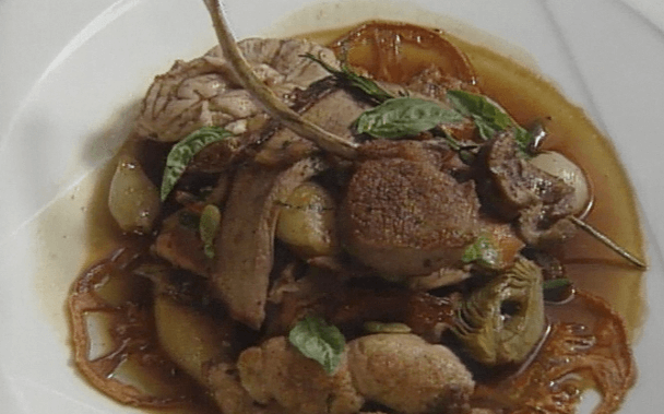 Roast Baby Lamb with Ragout of Artichokes, Oven-dried Tomatoes, and Basil ►