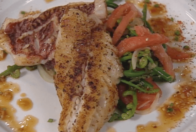 Togarashi-seared Kumu with Pohole Fern Salad and Sesame Dressing ►