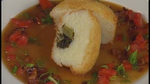 Cheese Grits Cake with Greens, Country Bacon, and Red Eye Gravy