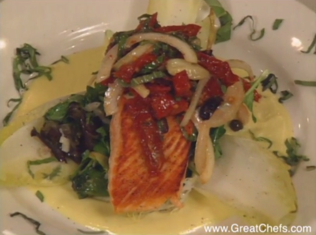 Grilled Salmon on a Bed of Warm Wilted Greens