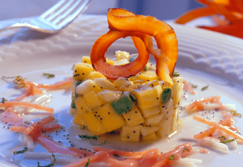 Salad of Sapote, Mango, Avocado, Papaya, and Jícama with Key Lime-Guava Vinaigrette