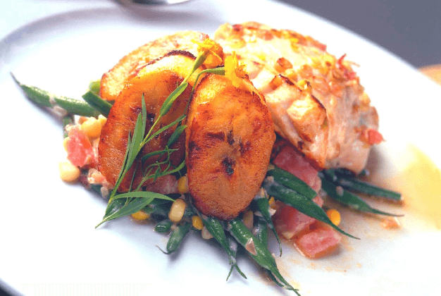 Grouper Fillet with Corn, Tomato, and Plantain
