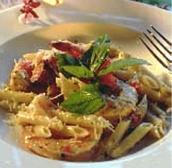 Sautéed Shrimp and Penne Pasta with Rice Cream Sauce