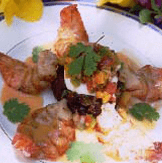 Black Bean Cakes with Butterflied Shrimp and Chili Beurre Blanc