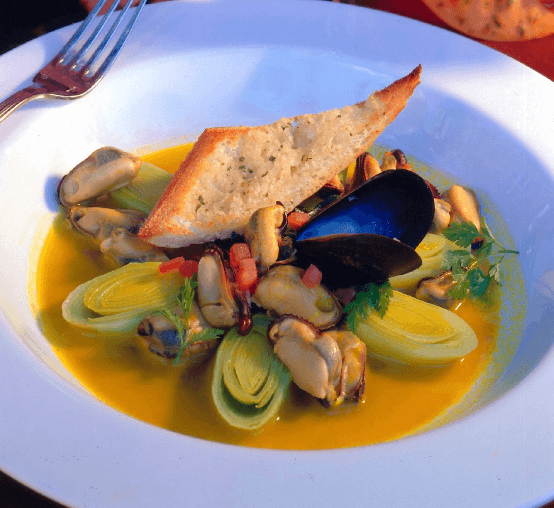 Colombo of Black Mussels with Leeks
