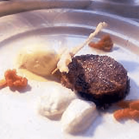 Hawaiian Sweet Potato Cakes with Pineapple Ice Cream and Coconut Creme Fraiche