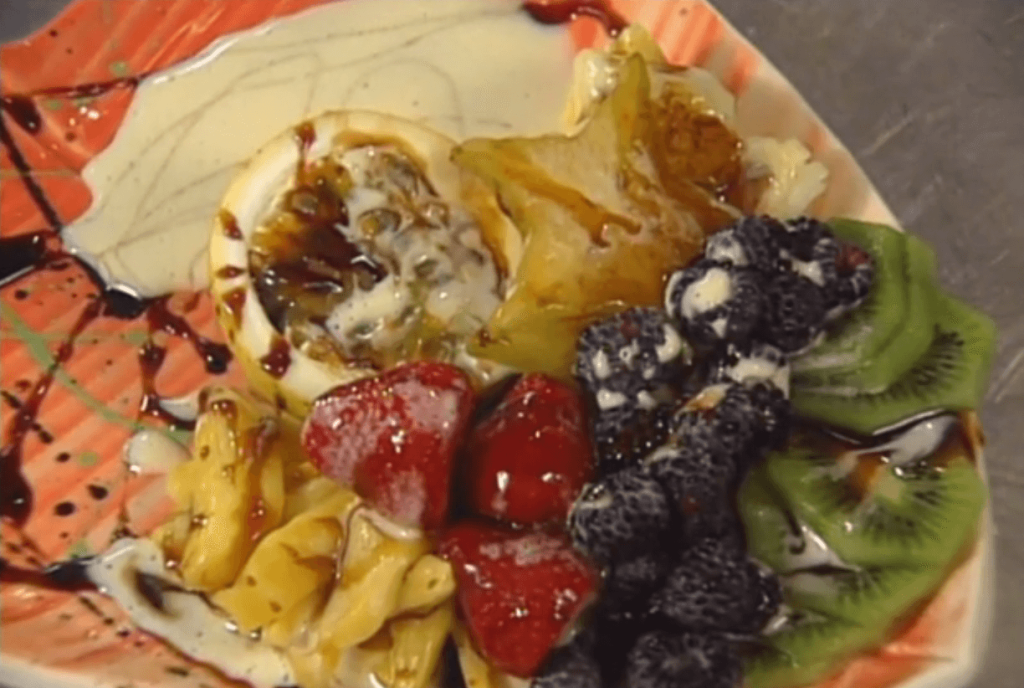 Tropical Fruits with Passion Fruit Sabayon and Balsamic Syrup