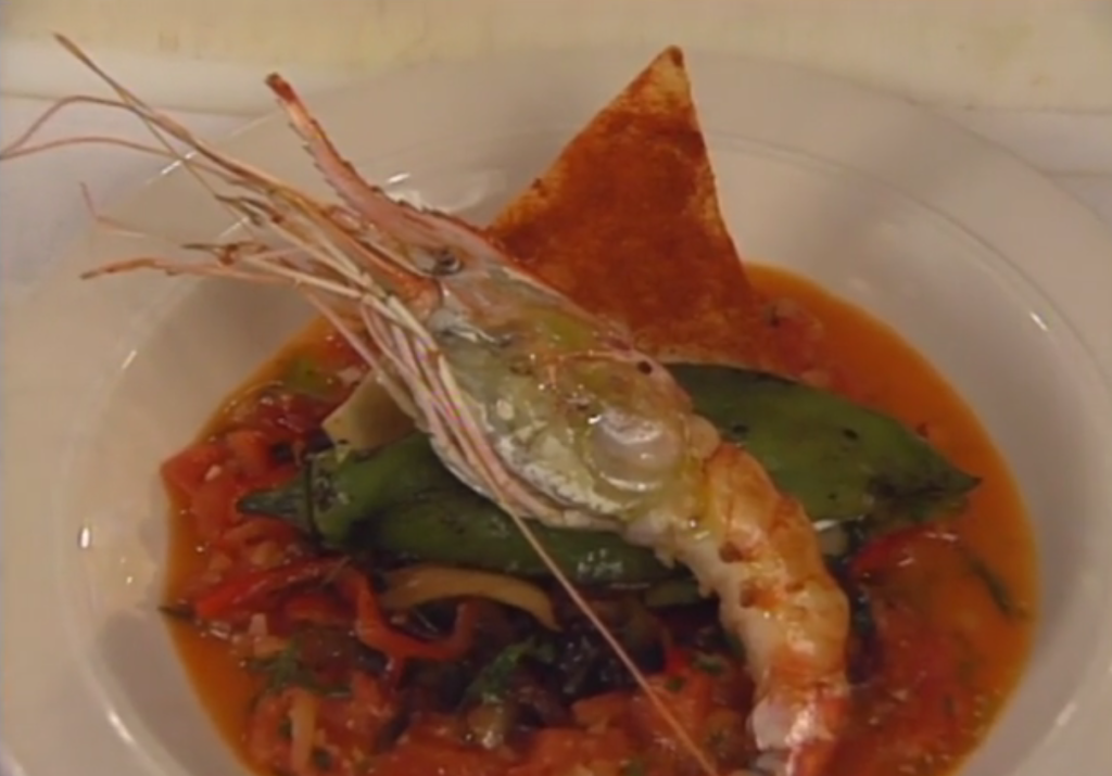 Grilled Kahuku Prawn  Relleno with Puna Goat Cheese and Smoky Tomato Salsa