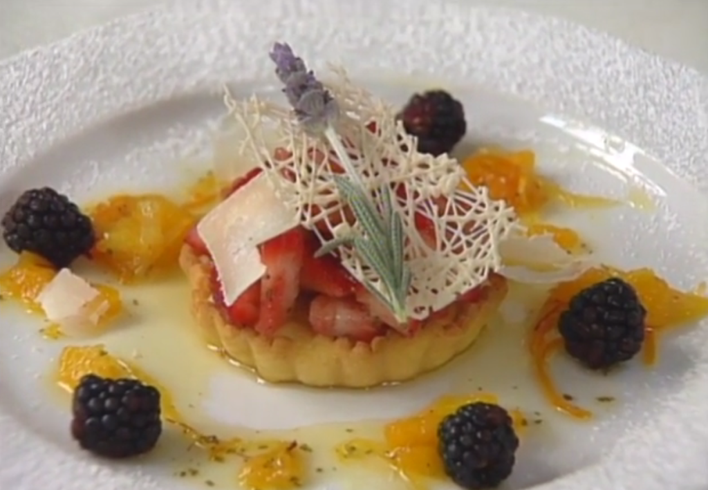 Strawberry-Goat Cheese Tart with Lavender-Citrus Confit