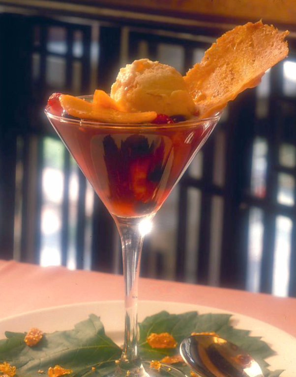 Chilled Summer Fruit Soup with Toasted Sesame Ice Cream